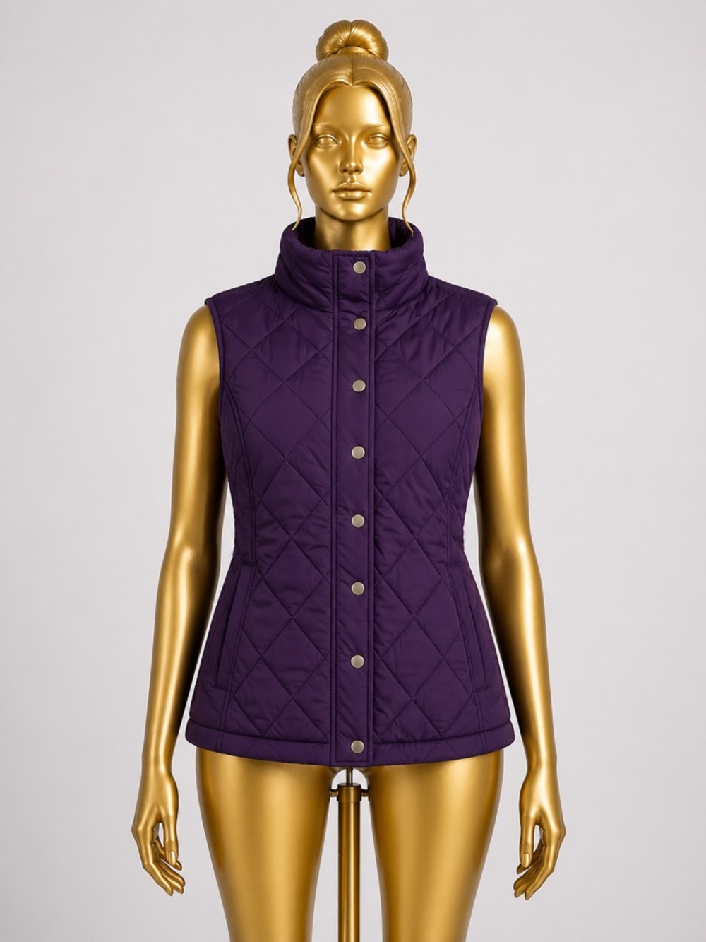 Lands' End Down Bubble Vest S (6-8) – Plum Purple, Button,  80% Down 20% Feather
